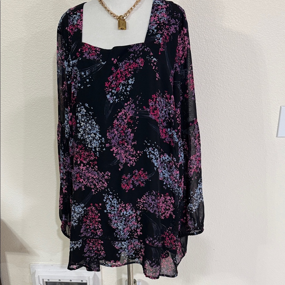 Lane Bryant Floral Sheer Long Sleeve Top size 26 EUC